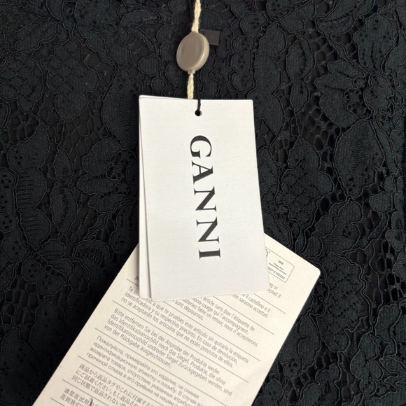 NWT Ganni Dress Everdale Lace Floral Lined Long Sleeve Mini Dress Black Size 42 - Picture 6 of 7
